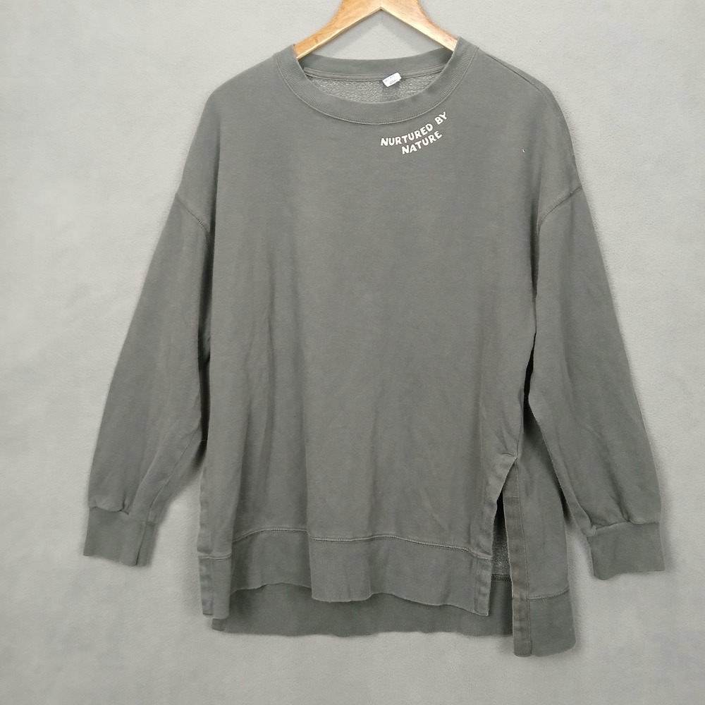 Old Navy Sweatshirt Mens Small Charcoal Gray Cotton Fleece Lined‎ Side Slit